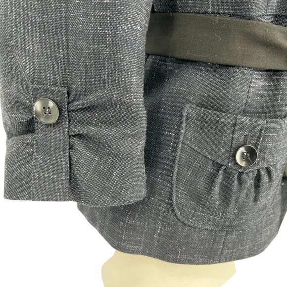 Classiques Entier Wool Linen Tie Waist Blazer Jacket Navy Blue Size 6 - Picture 8 of 14